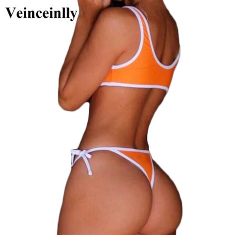 Buy 5 Colors New Bather 2018 Bikini Sexy Thong Bikini Set Swimwear Women Two