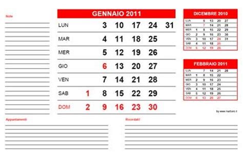 5 Calendari Mensili 2011 In Pdf Versione Stampabile