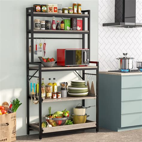 Buy Tribesigns 5 Tier Kitchen Bakers Rack With Hutch Wood Microwave