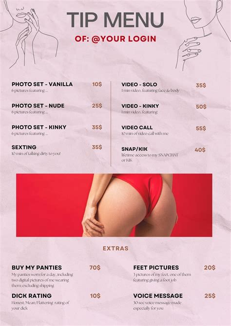 Editable Onlyfans Fansly Tip Menu Camgirl Essentials And Etsy Canada