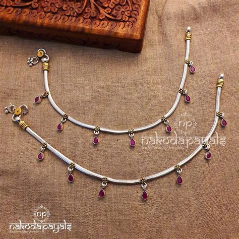 Pure Silver Dual Tone Anklets ~ South India Jewels Payal Designs Silver