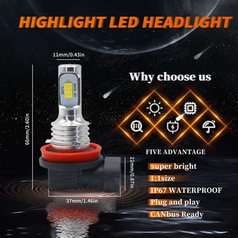 H11 LED Headlight Super Bright Bulbs Conversion Kit White 6000K Low