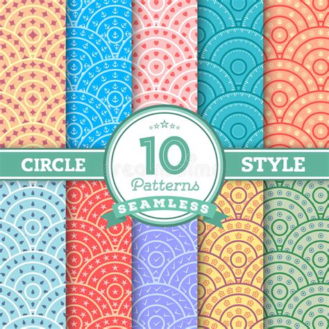 Set Of 10 Different Circle Style Seamless Patterns For Your Desi Stock