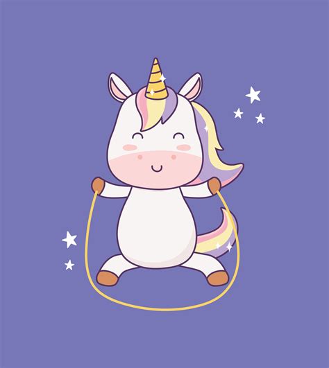 Gratis clip art illustrationen zum downloaden und ausdrucken. kawaii kleines Einhorn mit Springseil Zeichentrickfigur ...
