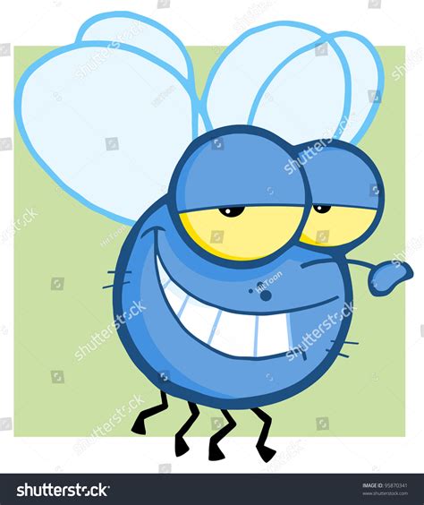 Blue Fly Cartoon Charactervector Illustration 95870341