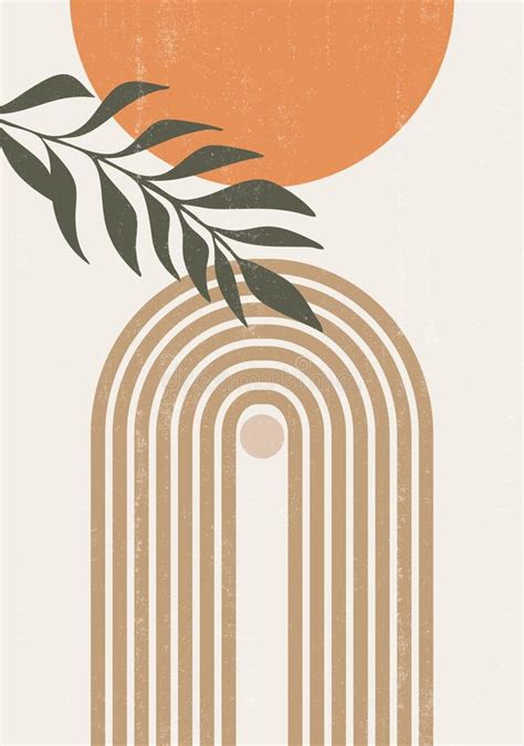 Mid Century Sunset Print Boho Minimalist Printable Wall Art Stock Vector Illustration Of Style