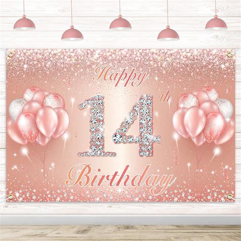 Happy 14th Birthday Banner Backdrop 14 Birthday Party Decorations Supplies For