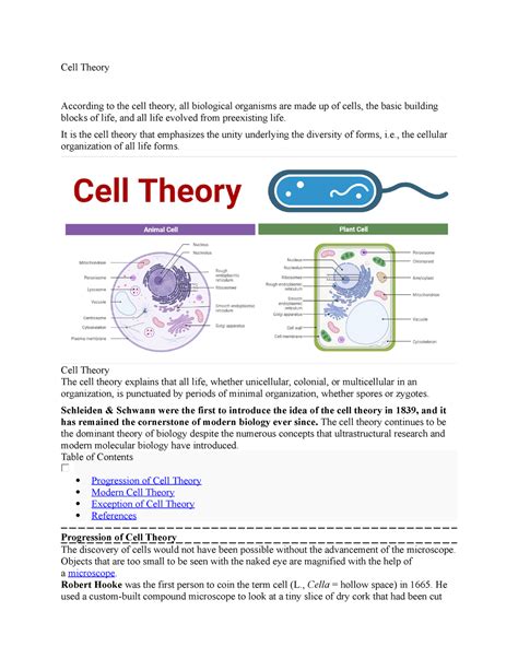Cell Theory Notes Cell Theory According To The Cell Theory All
