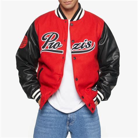 varsity letterman baseball in red wool and white leather sleeves jacket classic varsity jacket