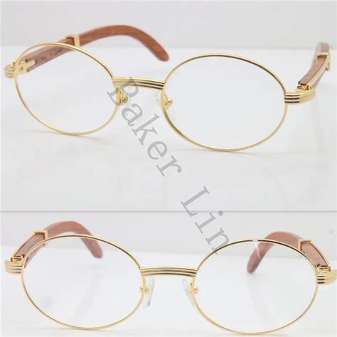 Buy Big Gold Frame Vintage Wood Eyeglasses Metal Optical 7550178 Unisex Good