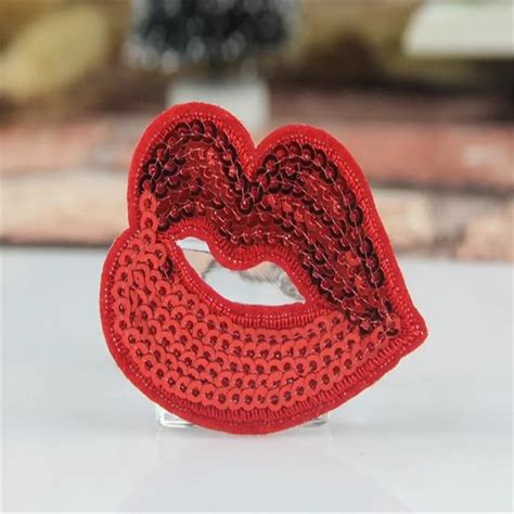 544 Cm 1 Pcs Red Lips Sequins Patches For Clothing Iron On Patches