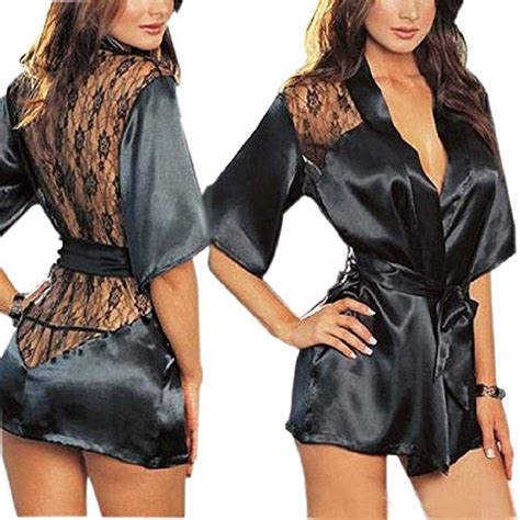 Sexy Silky Satin Robe Dressing Gown Short Comfy Black Uk Clothing