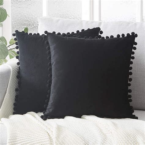 Topfinel Solid Decorative Throw Pillow Covers With Pom Poms Square Soft