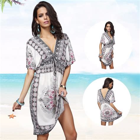 Beach Cover Up Plus Size Dress 2017 New Swimwear Women Flower Print