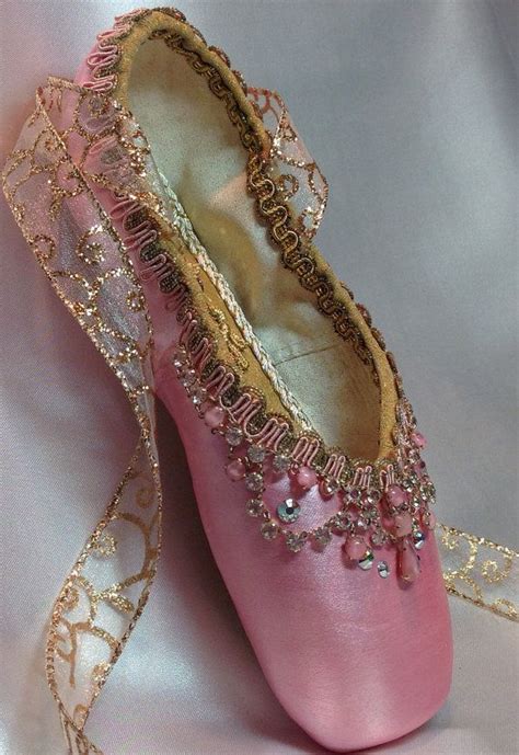 Pink And Gold Decorated Pointe Shoe With Vintage Jewels Etsy Pointe Shoes Ballet Shoes