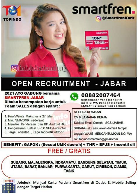 Temukan lompatan karir impian anda disini ! Lowongan Kerja Smartfren Jabar Bandung Maret 2021 - Info Loker Bandung 2021