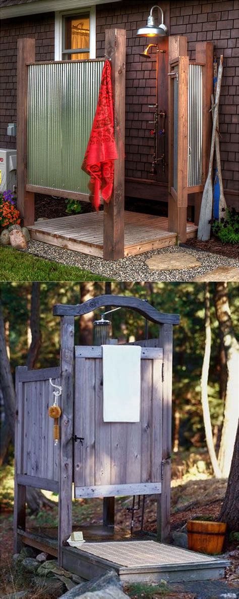 An outdoor shower enclosure gives you far more freedom of use for an outdoor shower. 32 Beautiful & Easy DIY Outdoor Shower Ideas - A Piece of ...