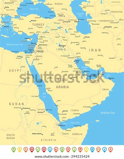 Middle East Asia Map Highly Detailed Stock Vector Royalty Free 294235424