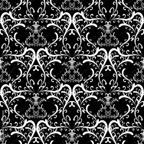 Swirls Vintage Floral Vector Seamless Pattern Black White Damask