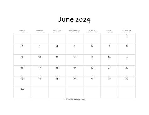 Blank 2024 June Calendar Free Printfree Calendar 2024