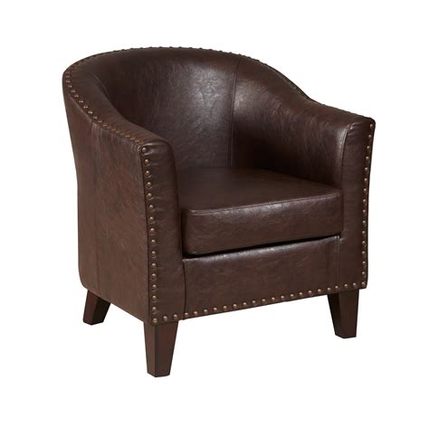 Pulaski Faux Leather Barrel Accent Chair Medium Brown Amazonca