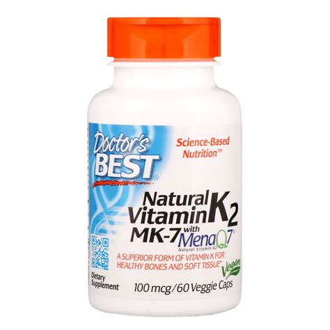 K1 and k2) is that it's not usually taken in supplement form. Doctor's Best, Natural Vitamin K2 MK-7 with MenaQ7, 100 ...