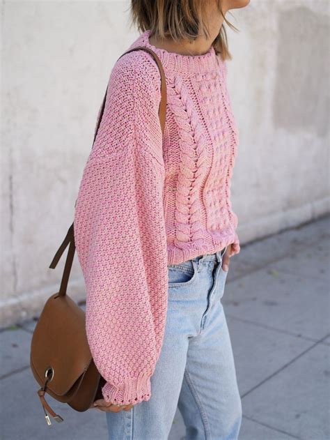 Pink Oversized Sweater Pink Knit Sweater Spring Sweater Chunky Knits