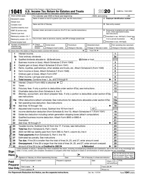 Irs 1041 2020 2024 Form Fill Out And Sign Printable Pdf Template