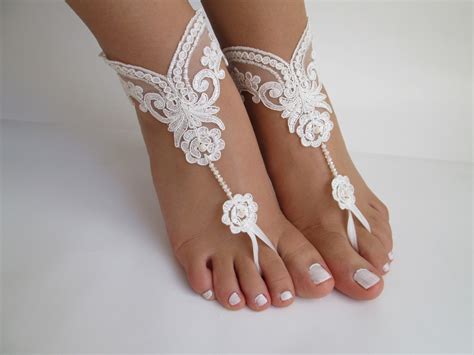 Beach Wedding Barefoot Sandalsbridal Ivory Beach Sandals Crystal Lace