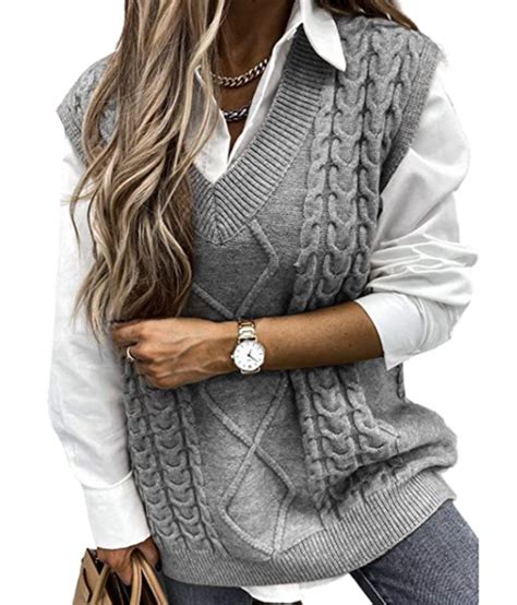 grey sweater vest xxl in 2021 sweater vest women oversized sweater women cable knit sweater