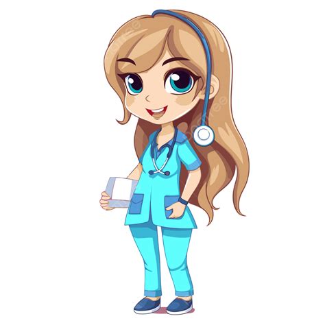 Cute Medical Assistant Clipart Cartoon Girl Doctor In Blue Scrubs Vector Cute Medical Assistant