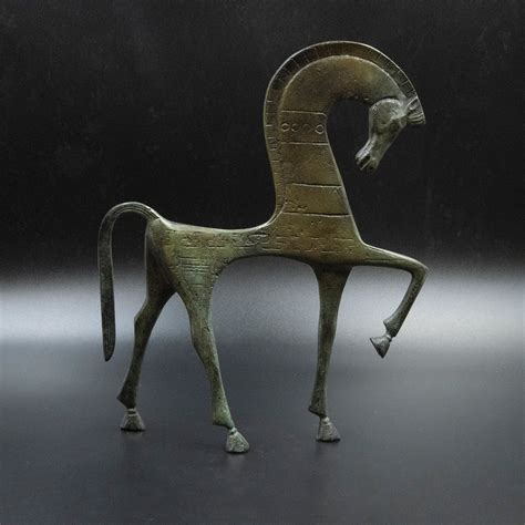 Large Greek Bronze Horse Statue Geometric Metal Art Sculpture Museum
