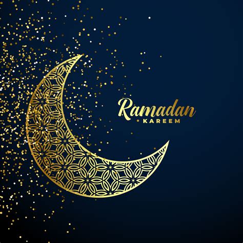 Golden Decorative Moon With Glitter Ramadan Kareem Background