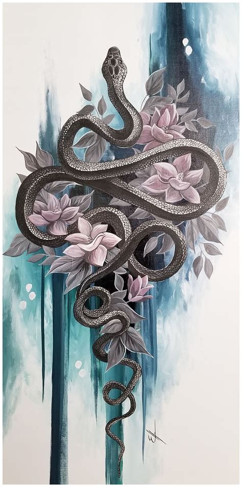 Black Snake Painting Available Black Mamba Snake With Flowers And
