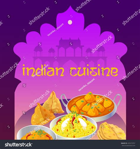 Indian Cuisine Food Dishes Colorful Poster Stock Vector Royalty Free 435573757