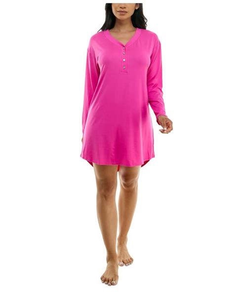 Roudelain Long Sleeve Henley Sleepshirt In Pink Lyst