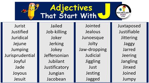Adjectives That Begin With J Vocabulary Point