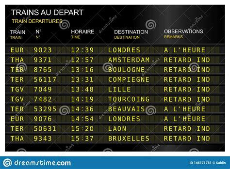 Train Station Departure Board France French Paris Gare Du Nord Stock