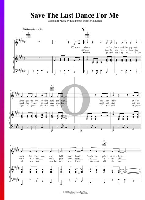 Save The Last Dance For Me Sheet Music Piano Voice Guitar Oktav