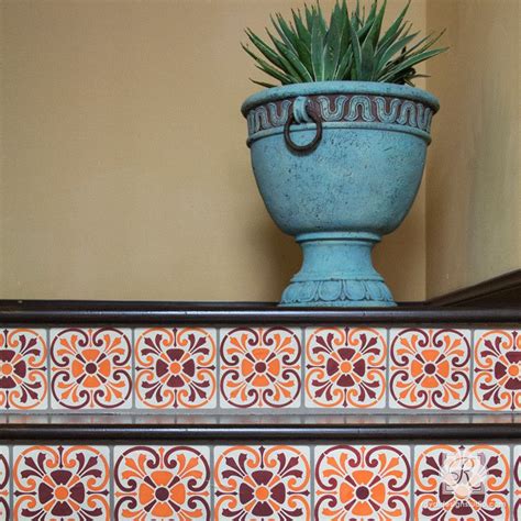 Tuscan Tile Stencil Tuscan Tile Stenciled Stairs Tile Stencil