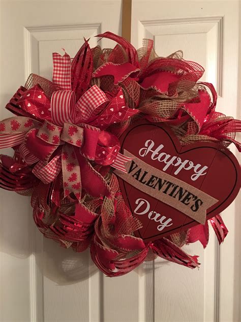 Happy Valentines Day Deco Mesh Wreath With Terri Bow And Ribbon