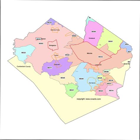 Cumberland County New Jersey Zip Code Map