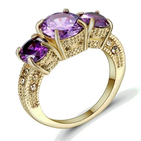 Elegant Purple Gold Filled Colour Cz Ring Unique Design Vintage Party