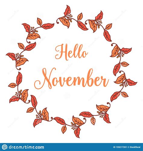 Poster Hello November With Artwork Of Autumn Leaf Frame Vector Stock