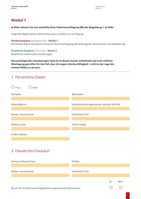 Behandlungswünsche bindend für ärzte und pfleger. Patientenverfügung Schweiz - Muster Formular | gratis ...