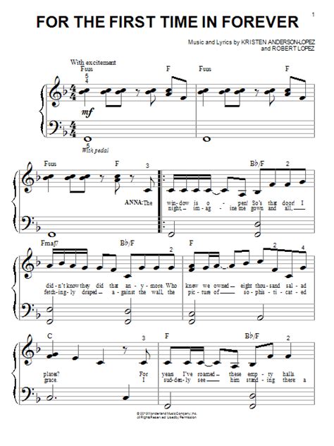 For The First Time In Forever From Frozen Sheet Music Kristen Bell
