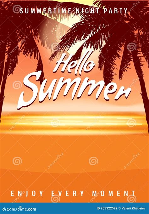 Hello Summer Party Background With Palms Design Template Flyer
