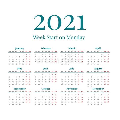 Kalender kostenlos zum ausdrucken & als download. Un Calendario Semplice Da 2021 Anno Illustrazione ...