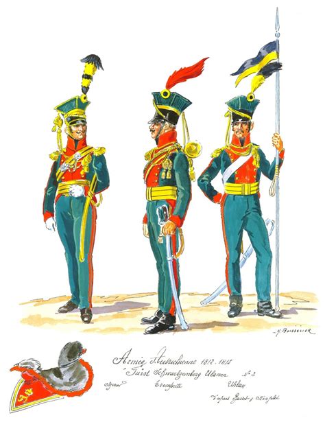 Austria Furst Schwarzenberg Uhlans Officer Trumpeter And Uhlan 1812 15