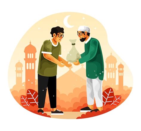 Muslim Man Donation Coin For Zakat In Box Premium Vector